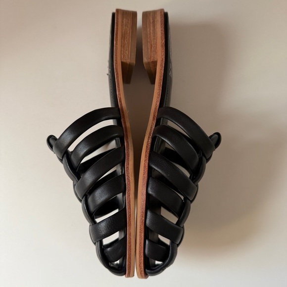 Vince Camuto Cresetia Black Leather Woven Slip-On Sandals Block Heel - Picture 3 of 7